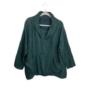 Grizas Silk Linen Crinkle Cowl Neck Tunic Top Forest Green Lagenlook Small